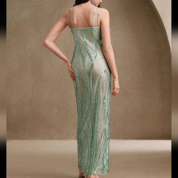 Green Sheer Sexy Deep-V Neck Long Cover Up For Women - Picture 2 of 4